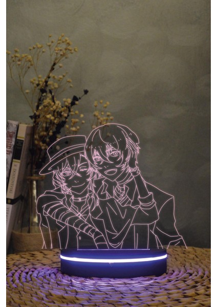 Osamu Ve Chuya - Bungou Stray Dogs - 3 Boyutlu 16 Renk Dekoratif Gece Lambası 3d