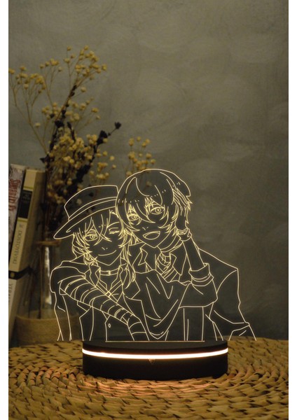 Osamu Ve Chuya - Bungou Stray Dogs - 3 Boyutlu 16 Renk Dekoratif Gece Lambası 3d