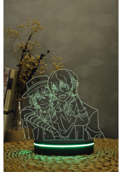 Osamu Ve Chuya - Bungou Stray Dogs - 3 Boyutlu 16 Renk Dekoratif Gece Lambası 3d