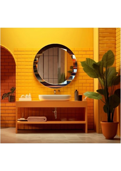 Teknoo- Dekorarif Desenli Yuvarlak Banyo-Salon Duvar Aynası 4