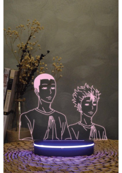 Yu Nishinoya Ve Ryunosuke Tanaka , Haikyuu - 3 Boyutlu 16 Renk Dekoratif Gece Lambası 3d
