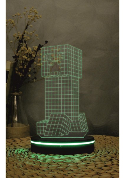 Creeper , Minecraft - 3 Boyutlu Led Lamba 16 Renk Dekoratif Anime Gece Lambası 3d