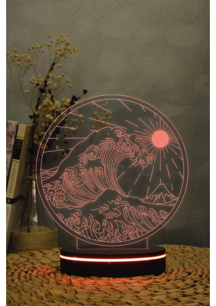 Dalga Ve Güneş - 3 Boyutlu Dekoratif Gece Lambası 3d