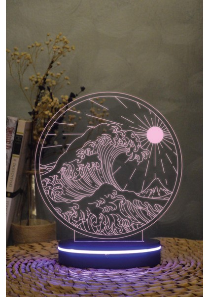 Dalga Ve Güneş - 3 Boyutlu Dekoratif Gece Lambası 3d modelleri