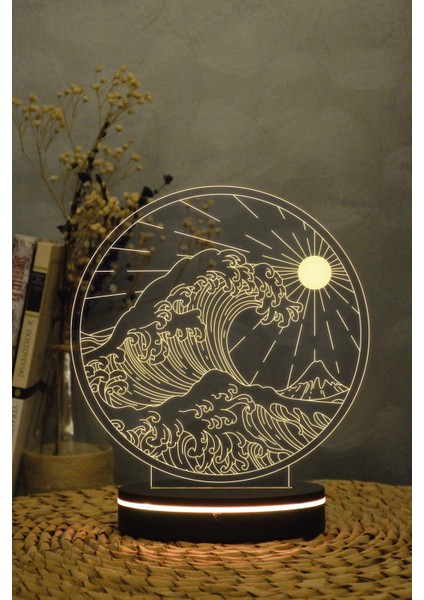 Dalga Ve Güneş - 3 Boyutlu Dekoratif Gece Lambası 3d fırsatları