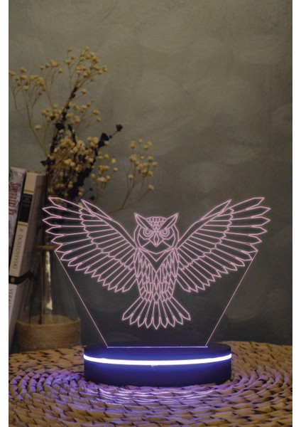Baykuş 3 Boyutlu 16 Renk Dekoratif Gece Lambası 3d