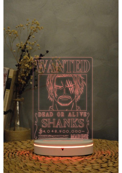 Shanks Wanted - One Piece - 3 Boyutlu 16 Renk Dekoratif Gece Lambası 3d