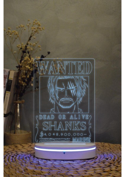 Shanks Wanted - One Piece - 3 Boyutlu 16 Renk Dekoratif Gece Lambası 3d