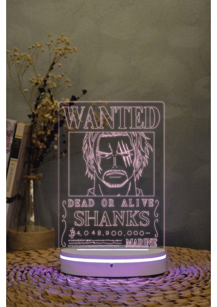 Shanks Wanted - One Piece - 3 Boyutlu 16 Renk Dekoratif Gece Lambası 3d