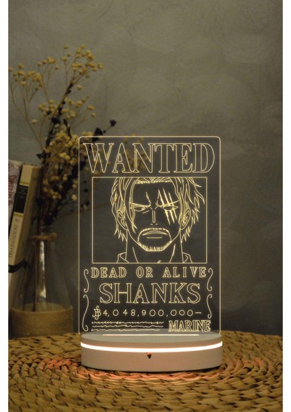 Shanks Wanted - One Piece - 3 Boyutlu 16 Renk Dekoratif Gece Lambası 3d