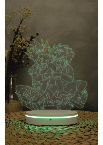 Gon Ve Killua , Hunter X Hunter - 3 Boyutlu Led Lamba 16 Renk Dekoratif Anime Gece Lambası 3d