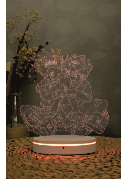 Gon Ve Killua , Hunter X Hunter - 3 Boyutlu Led Lamba 16 Renk Dekoratif Anime Gece Lambası 3d