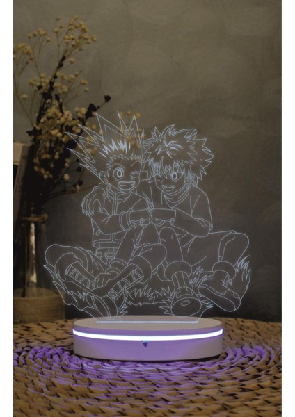 Gon Ve Killua , Hunter X Hunter - 3 Boyutlu Led Lamba 16 Renk Dekoratif Anime Gece Lambası 3d