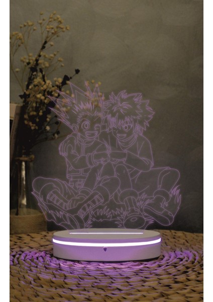 Gon Ve Killua , Hunter X Hunter - 3 Boyutlu Led Lamba 16 Renk Dekoratif Anime Gece Lambası 3d