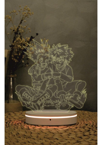 Gon Ve Killua , Hunter X Hunter - 3 Boyutlu Led Lamba 16 Renk Dekoratif Anime Gece Lambası 3d