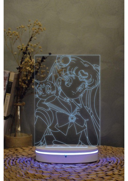 Usagi Ve Artemis - Ay Savaşçısı - 3 Boyutlu 16 Renk Dekoratif Gece Lambası 3d