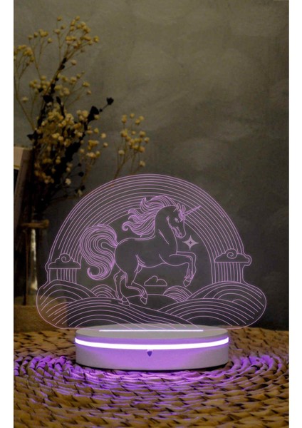 Tek Boynuzlu At - 3 Boyutlu Led Lamba 16 Renk Dekoratif Anime Gece Lambası 3d