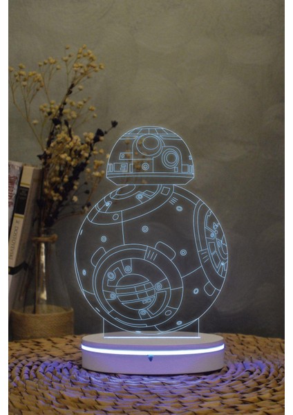 Bb-8 , Star Wars - 3 Boyutlu 16 Renk Dekoratif Gece Lambası 3d