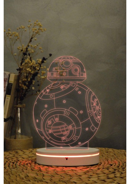 Bb-8 , Star Wars - 3 Boyutlu 16 Renk Dekoratif Gece Lambası 3d