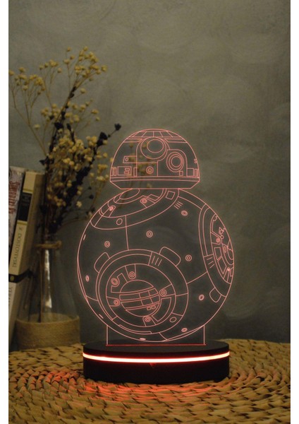 Bb-8 , Star Wars - 3 Boyutlu 16 Renk Dekoratif Gece Lambası 3d