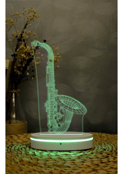 Saksafon , Saxophone - 3 Boyutlu Led Lamba 16 Renk Dekoratif Anime Gece Lambası 3d