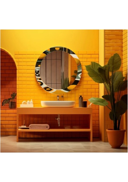 Teknoo- Dekorarif Desenli Yuvarlak Banyo-Salon Duvar Aynası 9