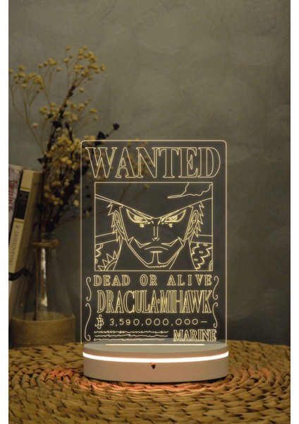 Dracula Mihawk Wanted -One Piece - 3 Boyutlu 16 Renk Dekoratif Gece Lambası 3d