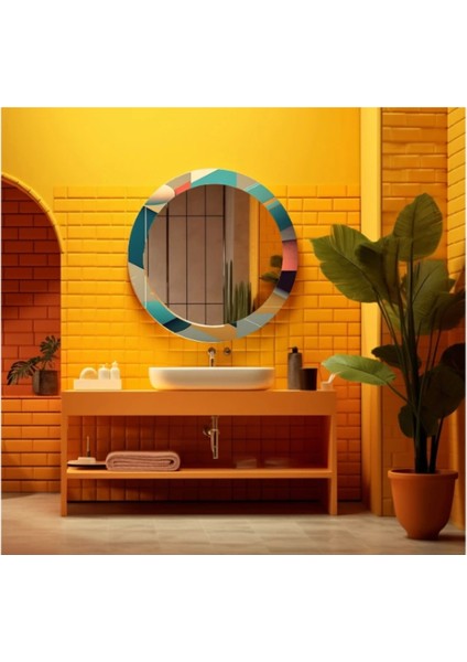 Teknoo- Dekorarif Desenli Yuvarlak Banyo-Salon Duvar Aynası 11