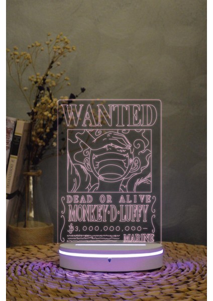 Monkey D. Luffy Wanted - One Piece - 3 Boyutlu 16 Renk Dekoratif Gece Lambası 3d modelleri
