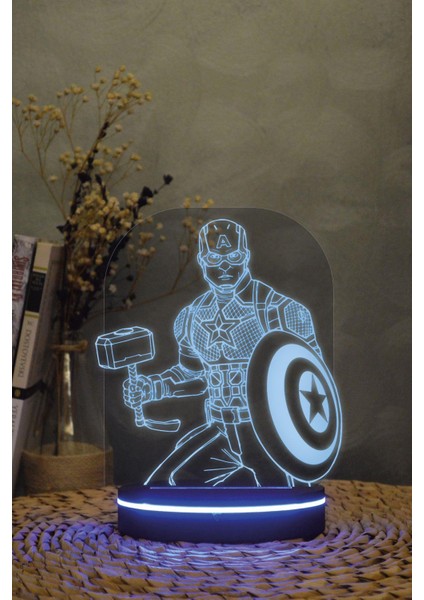 Captain America - Marvel - 3 Boyutlu 16 Renk Dekoratif Gece Lambası 3d