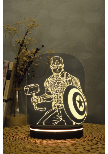 Captain America - Marvel - 3 Boyutlu 16 Renk Dekoratif Gece Lambası 3d