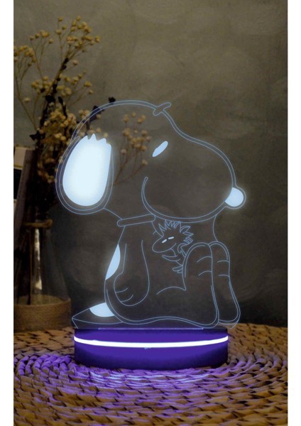Snoopy Ve Woodstock - 3 Boyutlu Led Lamba 16 Renk Dekoratif Anime Gece Lambası 3d fiyatları