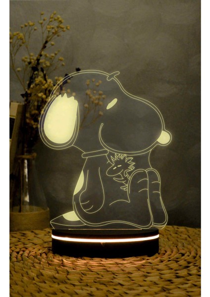 Snoopy Ve Woodstock - 3 Boyutlu Led Lamba 16 Renk Dekoratif Anime Gece Lambası 3d fırsatları