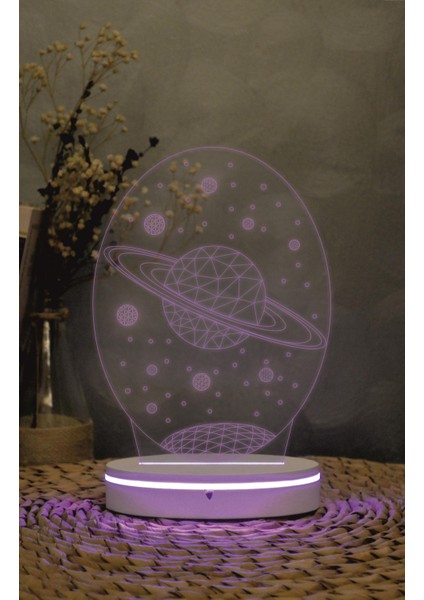 Galaxy Saturn Tasarımlı, Uzay - 3 Boyutlu Led Lamba 16 Renk Dekoratif Anime Gece Lambası 3d
