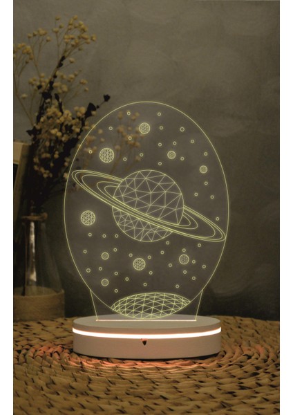 Galaxy Saturn Tasarımlı, Uzay - 3 Boyutlu Led Lamba 16 Renk Dekoratif Anime Gece Lambası 3d