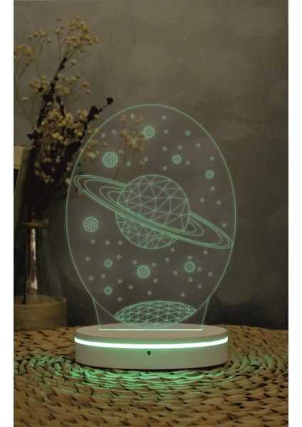 Galaxy Saturn Tasarımlı, Uzay - 3 Boyutlu Led Lamba 16 Renk Dekoratif Anime Gece Lambası 3d
