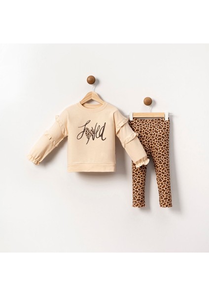 Love Baskılı Leopar Taytlı Takım