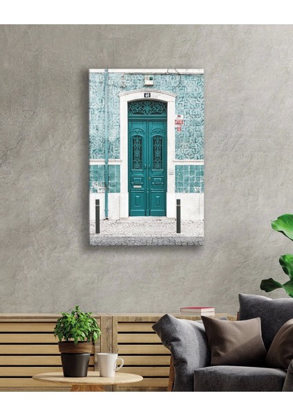 Turkuaz Motifli Demir Kapı Görselli Cam Tablo