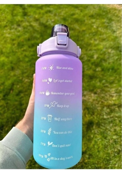 Motivasyonel Su Matarası Suluk 2 Litre Sticker ve Pipetli Su Matarası