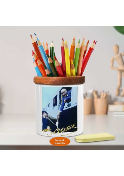 Trende Gülen Kemal Atatürk Ahşap Seramik Kalemlik - Atatürk (91) fiyatları