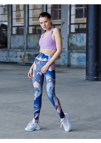 Mavi Pudra Gri Desenli Spor Tayt modelleri