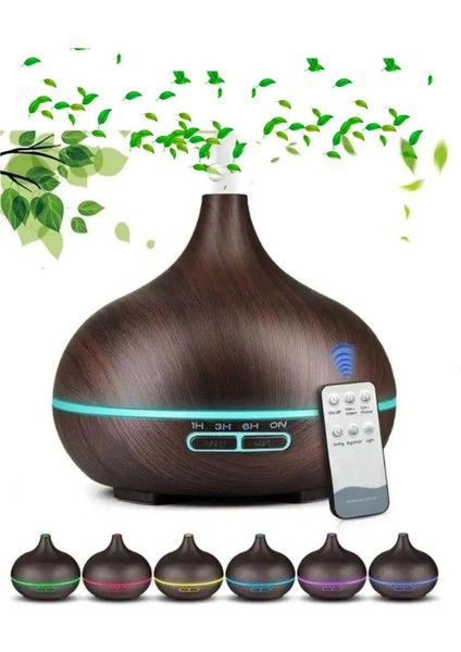 Uzaktan Kumandalı 550 ml Ultrasonik Aroma Difüzörü, LED ile Hava Nemlendirici, Siyah