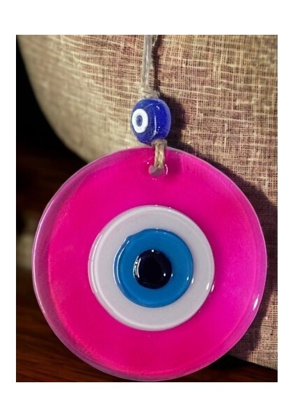 Şeffaf Pembe Nazar Boncuklu Duvar Süsü 10 Cm Cam Duvar Dekoru