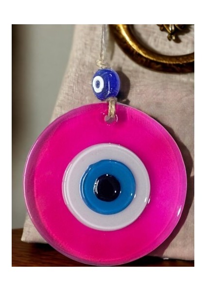 Şeffaf Pembe Nazar Boncuklu Duvar Süsü 10 Cm Cam Duvar Dekoru