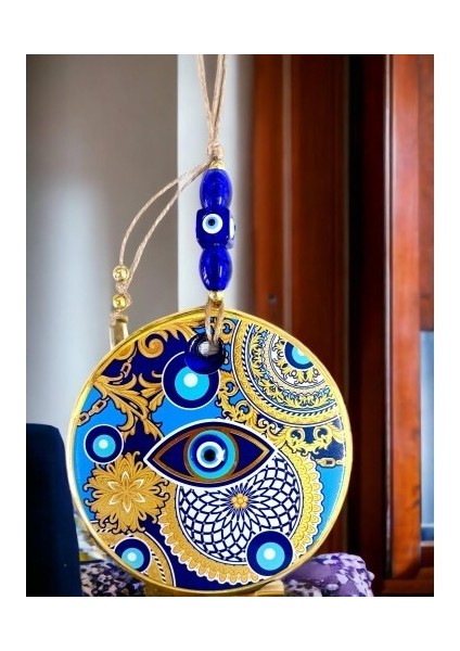 Çini Gold Desen Nazar Boncuklu Gözlü Duvar Süsü
