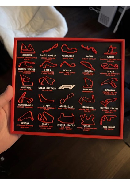 F1 Pistleri 3D Çerçeve - Formula 1 Yarış Pisti Dekoratif Tablo