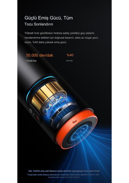 Baseus A2 Pro Araç Içi Şarjlı El Süpürgesi Taşınabilir 80W 6000PA Çift Kademeli Kablosuz Süpürge
