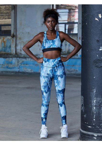 Mavi Beyaz Ebruli Desen Spor Tayt fırsatları