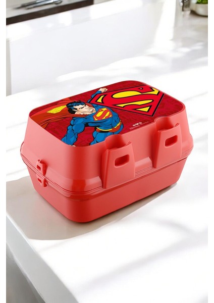 Lisanslı Superman 4 Bölmeli Kaşık Çatallı Beslenme Kutusu Kabı