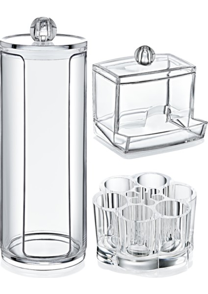 3’lü Makyaj Organizer Set, Kozmetik Ürün Organizeri, Pamukluk, Papatya Organizer, Kulak Çubukluk